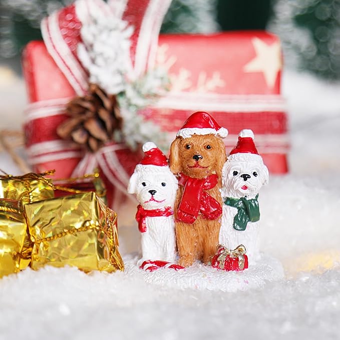 NINIPAPA Christmas Village Accessories 3 Doggy Send for Santa's Villages Cute Resin Christmas Ornaments Decoration