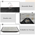 1 Pack Hanging Jewelry Organizer 80-Pocket Dual-sided Jewelry Storage for Earring Necklace Bracelet Ring Travel Holder, Black and White