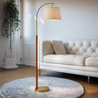 62.5" Wood Floor Lamp for Living Room Gold with Foot Switch Arc Standing Tall Lamps for Bedroom Mid Century Modern Corner Floor Lamps for Office Nursery Industrial Reading Light Room Lamp