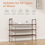 3 Tier Shoe Rack for Closet Shoe Organizer with 5 Hooks, Long Shoe Shelf Storage for Shoe and Boot Stackable Free Standing Shoe Rack for Entryway, Garage, Small Spaces, Dorm, Brown