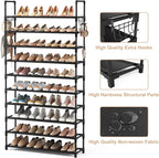 VTRIN 10 Tier Shoe Rack Tall Large Capacity 50 Pair Wide Shoe Organizer with Two Hooks Sturdy Metal Shoe Shelf for Entryway, Closet, Bedroom