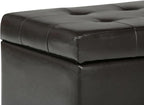SIMPLIHOME Cosmopolitan Storage Ottoman - 34 inch Wide Upholstered Vegan Leather Rectangle Storage Ottoman Bench in Tanners Brown, Transitional Tufted Ottoman for Living Room with Lift-Up Lid