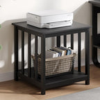 Treocho End Table, 24 Inch Square Side Table Living Room with 2-Tier Storage Shelf, Modern Nightstand for Living Room, Bedroom, Office, Black