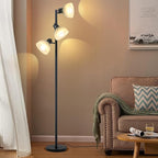 63" Modern 3-Head Adjustable Floor Lamp, Standing Lamp with Glass Shades for Living Room, Bedroom & Office,3x9W E26 LED Bulbs Included, Weighted Base