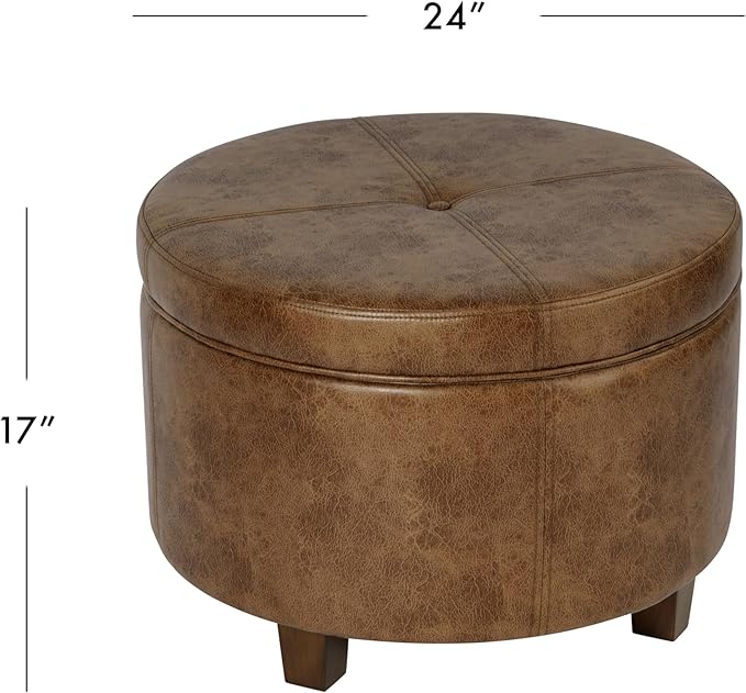 HomePop Large Leatherette Storage Ottoman - Distressed Brown Faux Leather