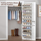 SLEEPING LAMB 10 Tiers Over The Door Shoe Organizer with Clear Deep Pockets, Hanging Shoe Rack for Door Storage 20 Pairs Sneakers Holder for Closet Hanger Boots, Grey