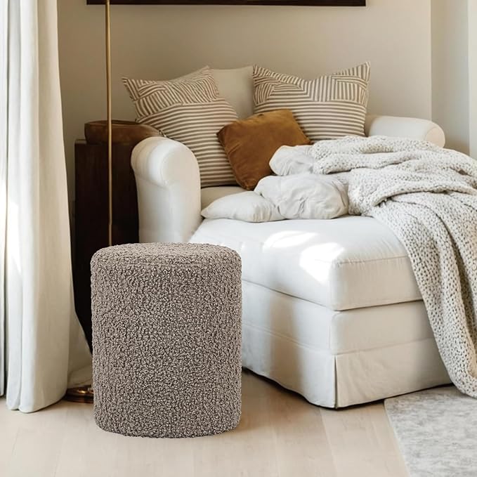 Get Set Style Modern Round Ottoman with Soft Padded Seat, Multifunctional Vanity Stool for Makeup, Upholstered Footrest Stool Ottoman Foot Stool for Living Room, Bedroom