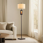 RORIANO 63'' Rustic Floor Lamp for Living Room with 2 Light Sources, Farmhouse Tall Standing Lamp with Amber NightLight, Vintage Lamp for Bedroom Reading Room Office, Bulbs Included (‎Brown)