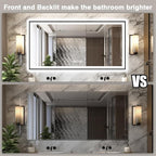 Large 88x38 LED Bathroom Mirrors - Black Aluminum Trim (Front and Backlit), Anti-Fog Vanity Mirror with Lights,Stepless Dimmable Lighted, 3 Colors Smart, Memory (Horizontal/Vertical)