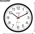 Sharp Wall Clock Silent Non Ticking 10 Inch Quality Quartz Battery Operated Round Easy to Read Home/Kitchen/Office/Classroom/School Clocks, Sweep Movement,Black