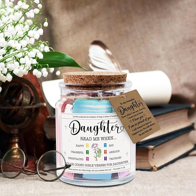 NewEleven Valentines Day Gifts for Daughter - Inspirational, Birthday Gifts For Daughter, Teen Girl, Adult Daughters - Daughters Birthday Gift Ideas From Mom, Dad - Bible Verse Jar