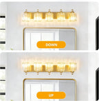 5-Lights Brushed Brass Bathroom Light Fixture Gold Vanity Lights Modern Crystal Bathroom Vanity Lighting Over Mirror Wall Sconce with K9 Crystal Shade E26 Base for Living Room, Bedroom Wall Lamp
