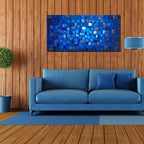 MyArton Large Thick Abstract Dark Blue add Silver Square Wall Art Hand Painted Artwork Textured Oil Painting on Canvas Framed Ready to Hang 60x30inch