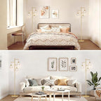 Dimmable Floor Lamp for Living Room, Bedroom, Gold Standing Lamp with 3pcs 6W Bulbs, Vintage Brass Floor Lamps for Corner, Nursery (Clear Tulip)