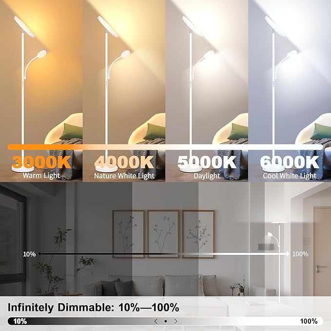 Floor Lamp,Upgraded 42W/4200LM Bright Floor Lamp,Torchiere Floor Lamps with Reading Light,Modern Dimmable Standing Lamp with Remote,Floor Lamps for Living Room,Bedroom,Office