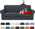 YEMYHOM Latest Checkered 3 Pieces Couch Covers for 2 Cushion Couch High Stretch Sofa Cover with 2 Extra Large Seat Cushion Covers Anti Slip Elastic Slipcovers (Dark Gray), 71"-91"(2 Cushions)