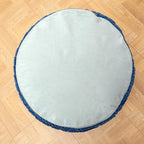 Unstuffed Ottoman Pouf Cover – Round Faux Fur Footstool Plush Floor Pouf (No Filler Included) Perfect for Living Room, Bedroom, or Office Lounge (Navy Blue, 20x20x15 in)