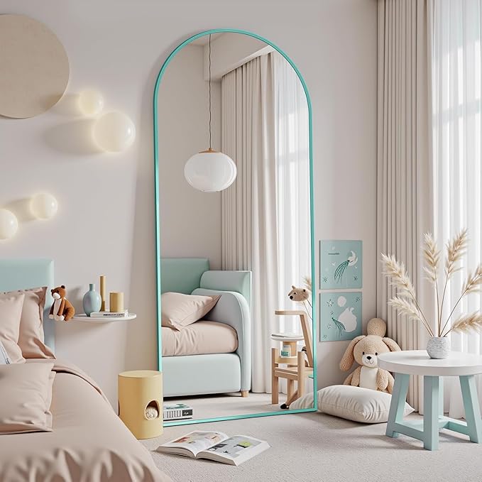 Antok Full Length Mirror, 58"x18" Floor Mirror, Arched Floor Standing Freestanding Arch Full Body Mirrors with Stand for Bedroom, Hanging Mounted for Living Room Cloakroom,Blue