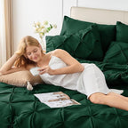 CozyLux California King Comforter Set Emerald Green - 7 Pieces Cal King Pintuck Bed in A Bag Gift for Family, Pinch Pleat Bedding Sets with All Season Comforter, Sheets, Pillowcases & Shams