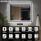 48x40 LED Lighted Bathroom Mirror - Black Aluminum Framed (Front and Backlit), Anti-Fog Bathroom Mirror with Lights,Stepless Dimmable LED Mirror,3 Colors Smart Mirror(Horizontal/Vertical)