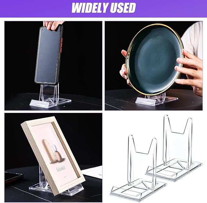 10 Pack Acrylic Book Stand, Clear Adjustable Display Holder Easel for Comic Books, Magazines, Photos, Artworks – Multi-Purpose Shelf Decor for Home Office, Cookbooks, Collectibles