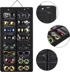 AROUY Sunglasses Organizer Storage, Hanging Dust Proof Wall Pocket Glasses Organizer - 16 Felt Slots Sunglass Organizer Holder with Metal Hook and Sturdy Rope (Black, Dust Proof)
