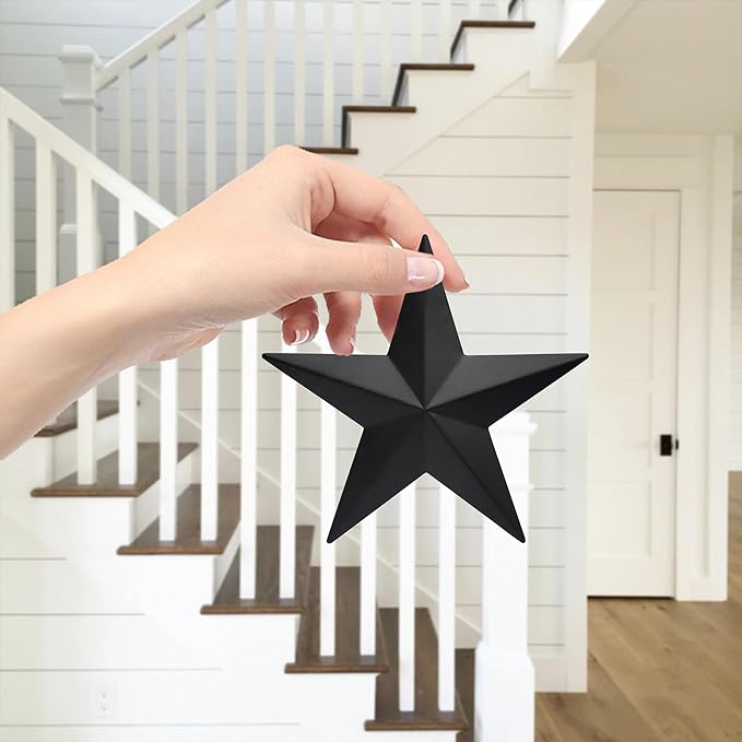 JoyEvy 6" 6pieces Per Set Black Metal Barn Star Wall Decor,Texas Stars Art,Metal Stars Rustic Vintage Western Country Farmhouse Home Indoor or Outdoor Decoration