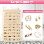 Hanging Jewelry Organizer for Closet with Swiveling Hanger, 17 x 30 In, 80 Clear Pockets Jewelry Organizer Hanging for Jewelries, Earrings, Accessories (Beige) (2, Beige)