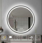 Wall-Mounted Round Bathroom Mirror with LED-Lights - 32 Inch Frame Vanity Mirrors(32" x 32", Black)