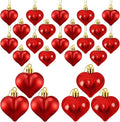 24 Pieces Valentine's Day Heart Shaped Ornaments, Glossy and Matt Heart Baubles Hanging Decorations for Valentine's Day Wedding Anniversary Home Party Decor