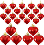 24 Pieces Valentine's Day Heart Shaped Ornaments, Glossy and Matt Heart Baubles Hanging Decorations for Valentine's Day Wedding Anniversary Home Party Decor