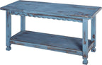 Country Cottage Entryway Bench with Storage Shelf – 36 Inch Solid Wood Farmhouse Bench in Antique Blue Distressed Finish for Rustic Hallway or Living Room Accent by Alaterre Furniture