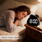 Twin Bell Alarm Clock, Cute Triangle Digital Alarm Clock, Bedside Loud Alarm Clocks for Heavy Sleepers Adults, Silent Desk Clock Battery Operated, Small Table Clock for Bedroom Living Room (Black)
