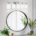 5-Light Bathroom Light Fixtures, 30" Nickel Bathroom Vanity Light with Milky White Glass Shade, Modern Bathroom Wall Lights Over Mirror, Farmhouse Wall Sconces Lighting for Bedroom Living Room
