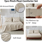 CozyLux California King Comforter Set Oatmeal - 7 Pieces Cal King Pintuck Bed in A Bag Gift for Family, Pinch Pleat Bedding Sets with All Season Comforter, Sheets, Pillowcases & Shams