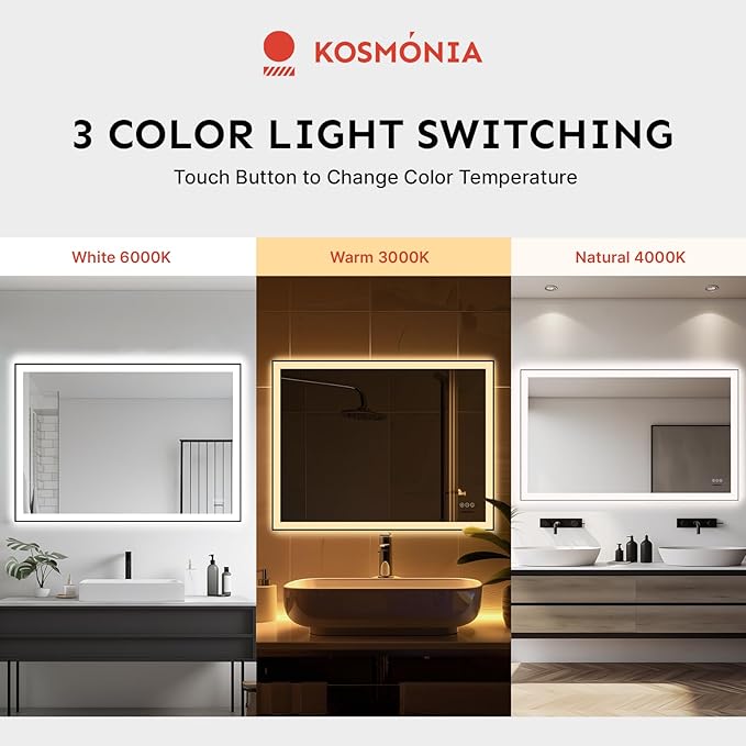 36x72'' LED Bathroom Mirror w/Light, Aluminum Frame, Dimmable Front & Backlit, Anti-Fog, Distortion Free, Light Memory, Tempered & Shatter-Proof Wall Mounted Vanity Silver Coating Mirror