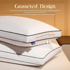 Feather Down Pillows Queen Size Set of 2 with Gusset, Luxury Hotel Collection Bed Pillow 2 Pack, Down Surrounded Gusseted Pillows for Sleeping, Soft Fluffy for Side, Back Sleepers 18x28x2 in.