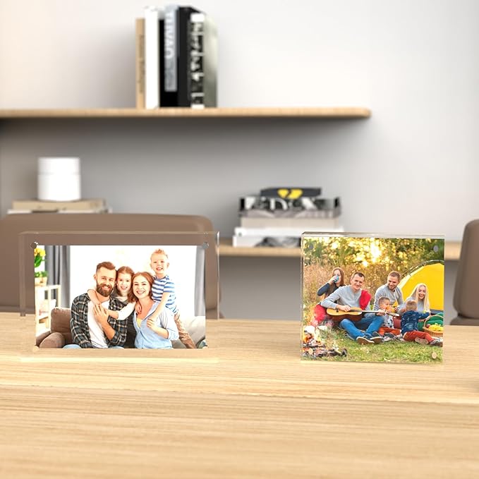 ILYXY 5 Pack Acrylic Frame 8x8, 20% Thicker, 24mm Thick Frameless Clear Square Picture Frame, Double Sided Magnetic Photo Frame, Free Standing Desktop Display Stand Acrylic Picture Frames