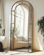 Antok 76" x 34" Full Length Mirror, Floor Mirror Arched Window Decorative Mirror, Metal Framed Decor Farmhouse Floor Mirrors Art Pane Mirrors Wall Decor for Bedroom, Living Room, Entryway Black