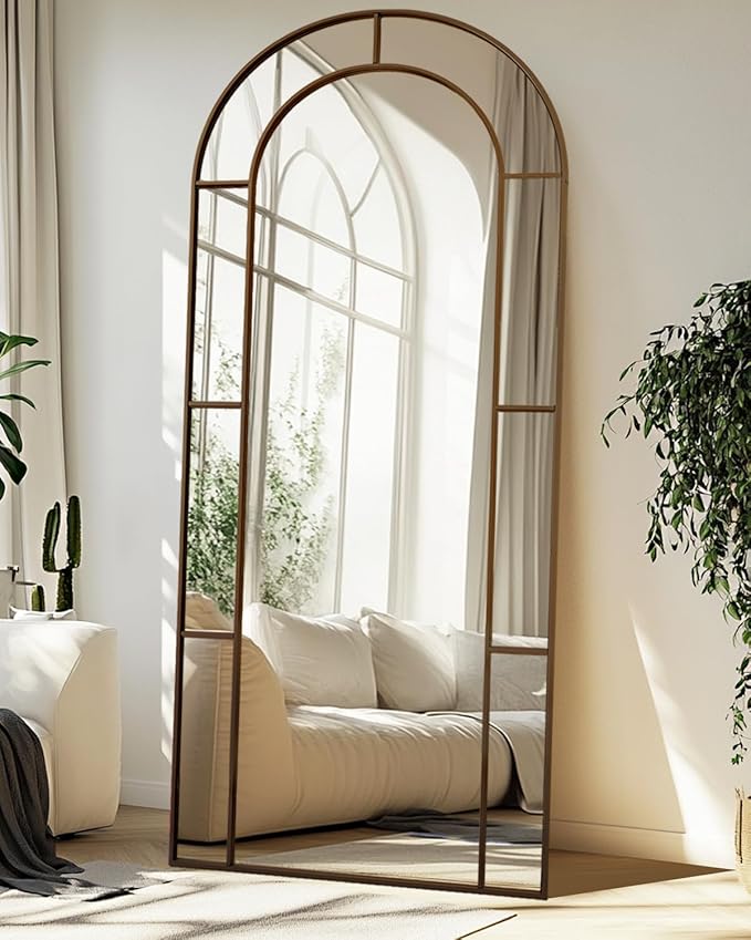 Antok 76" x 34" Full Length Mirror, Floor Mirror Arched Window Decorative Mirror, Metal Framed Decor Farmhouse Floor Mirrors Art Pane Mirrors Wall Decor for Bedroom, Living Room, Entryway Black