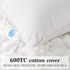 Shilucheng Goose Down Pillow Queen Size Set of 2 Pack,900+ Fill Power Luxury Hotel Quality Bed Feather Pillow for Side Back Stomach Sleepers, Soft 100% Cotton Shell（White,20" x 30"） FX