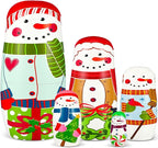 Gejoy Russian Nesting Dolls for Kids Handmade Matryoshka Wooden Stacking Toys Nesting Dolls Collectible Gifts for Winter Christmas Holiday Present Boys Girls Adults Home Decor(Snowman)