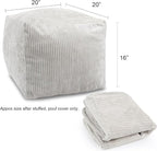 Sexysamba Square Corduroy Pouf Cover Only, 20"x 16" Unstuffed Decorative Ottoman Foot Stool Rest, Washable Storage Bean Bag Chair Floor Pouf Covers for Living Room Bedroom, Grey