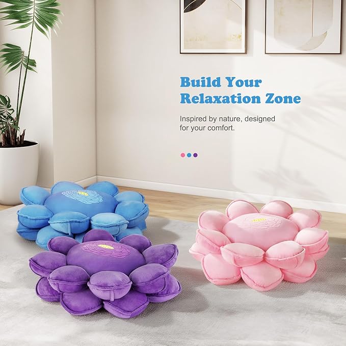 Lotus Flower Floor Pillows, Large Cushion Inspired by Lotus Flower Design, Decorative Seating for Living Room, Bedroom, and Lounge, Soft Washable Floor Cushion for Relaxation, and Family Activities
