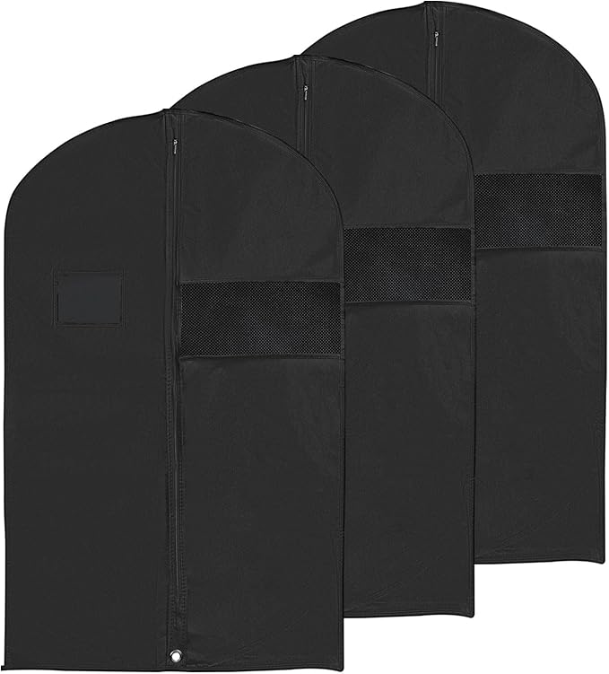 PATIKIL 43" Garment Bag, 3 Pack Breathable Suit Bag for Storage Hanging Clothes Dustproof Garment Covers for Suits Coats Dresses, Black