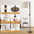 Floor Lamp for Living Room, Adjustable Height Standing Lamps with 350° Rotate Linen Lampshade, 67.5-Inch Brown Modern Tall Lamp Dimmable Floor Lamps for Corner Bedroom Home Office (Bulb Included)