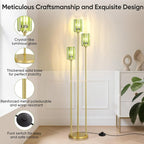 Gold Floor Lamps for Living Room, Modern Floor Lamp with Shelves, Mid Century Crystal Standing Lamps with Table, Brass Tall Lamp with Crystal Shade Vintage Retro Corner Floor Lamp for Bedroom, Green