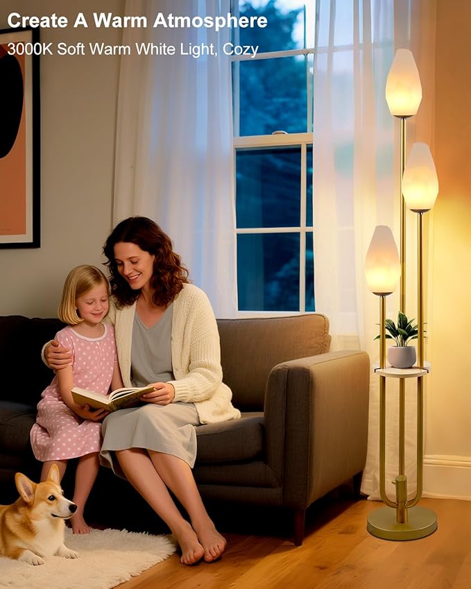 Lightdot Gold Floor Lamp with Tray, 3-Lights Dimmable Floor Lamps with Rock-Shaped Shade, Unique Candle Holder Style Modern Tall Lamp for Living Room/Party/Sofa Beside/Corner Decor(Bulbs Included)