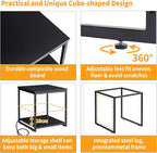 Adjustable 20-inch Side Table with Charging Station and USB Port, Dormitory Refrigerator Shelf, Square Coffee Table, Large Printer Stand, Black YD-TM153BD