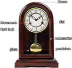 Wooden Pendulum Mantel Clock with Westminster Chimes Mechanical Table Clock for Living Room, Office, Home Decor, Brown